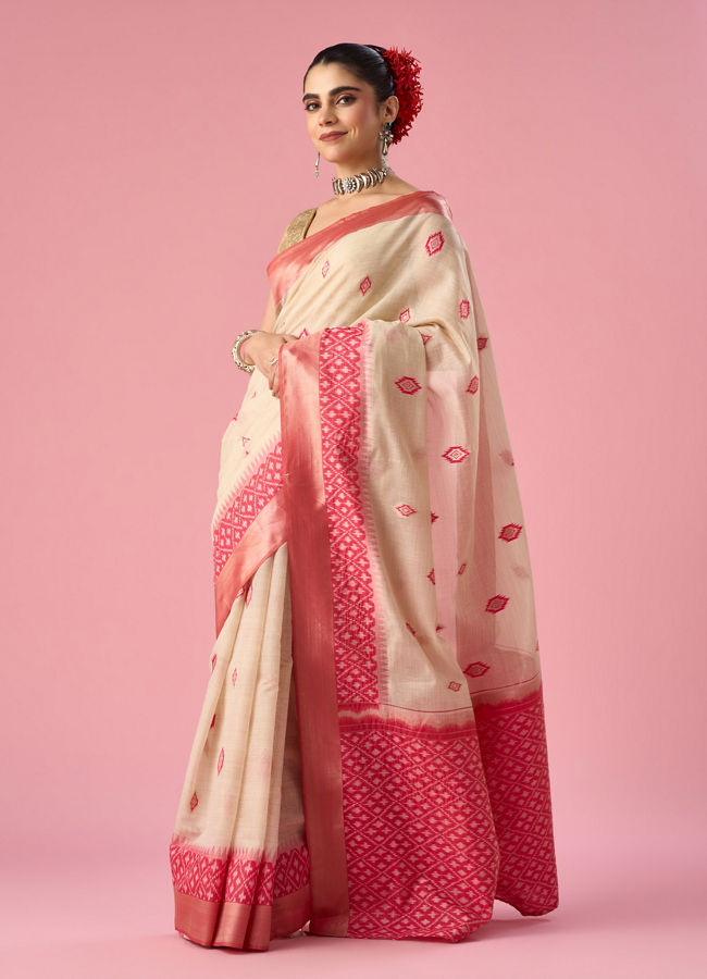 Mohey Women Pink Silk Saree with Weave Design