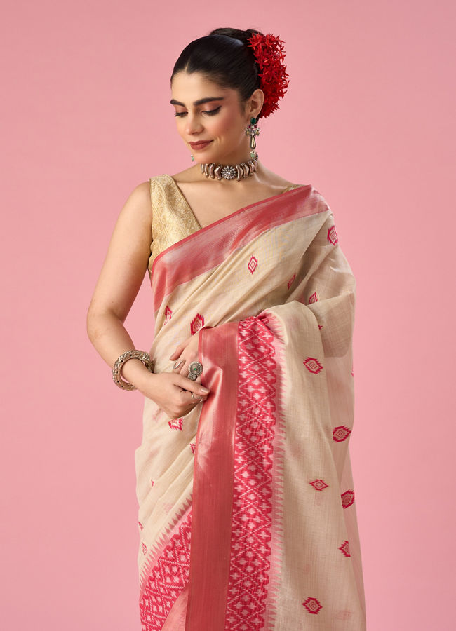 Mohey Women Pink Silk Saree with Weave Design