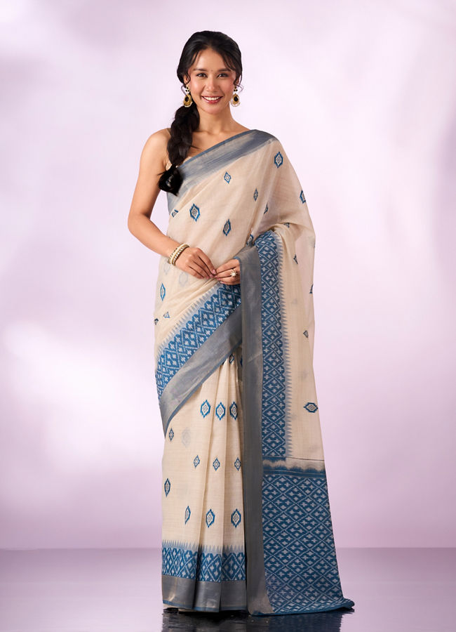 Mohey Women Indigo Blue Silk Saree with Weave