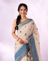 Mohey Women Indigo Blue Silk Saree with Weave
