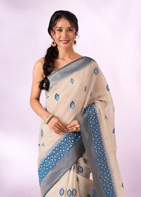 Mohey Women Indigo Blue Silk Saree with Weave