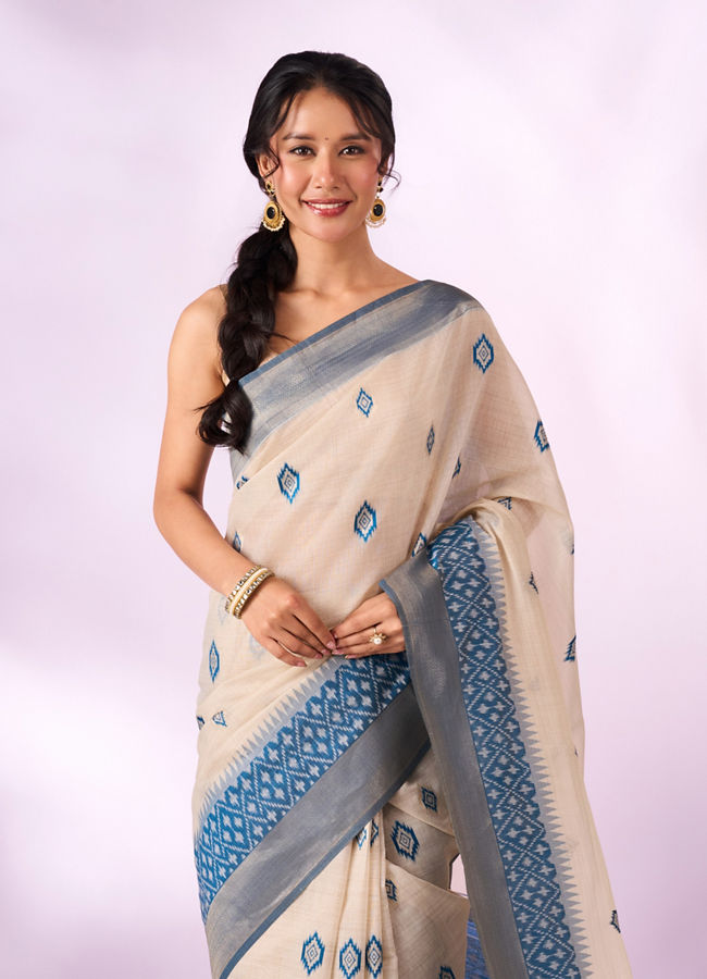 Mohey Women Indigo Blue Silk Saree with Weave