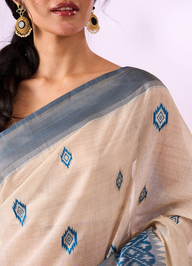 Mohey Women Indigo Blue Silk Saree with Weave