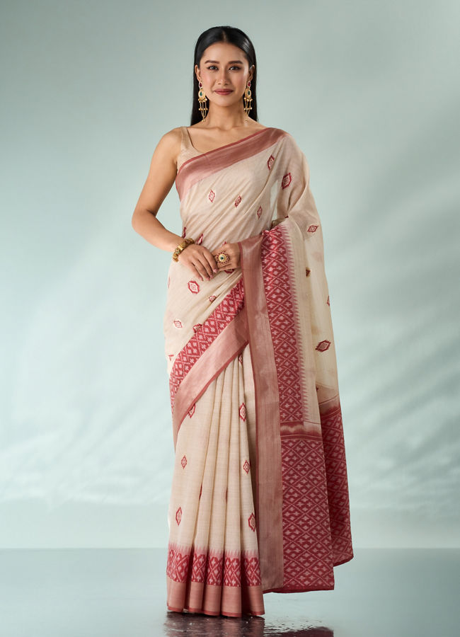 Mohey Women Red Art Silk Saree with Weave Design