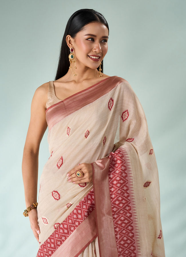 Mohey Women Red Art Silk Saree with Weave Design