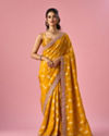 Mohey Women Mustard Yellow Art Silk Banarasi Saree with Hand Embroidery