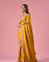 Mohey Women Mustard Yellow Art Silk Banarasi Saree with Hand Embroidery