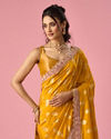Mohey Women Mustard Yellow Art Silk Banarasi Saree with Hand Embroidery