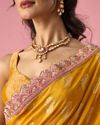 Mohey Women Mustard Yellow Art Silk Banarasi Saree with Hand Embroidery