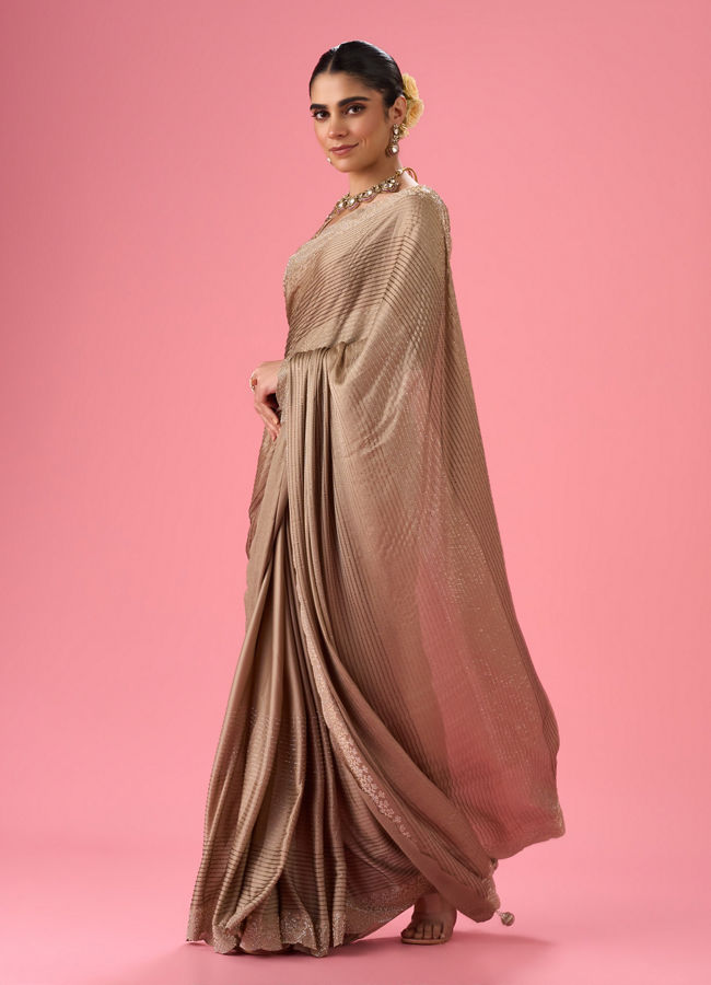 Mohey Women Beige Satin Celebration Saree