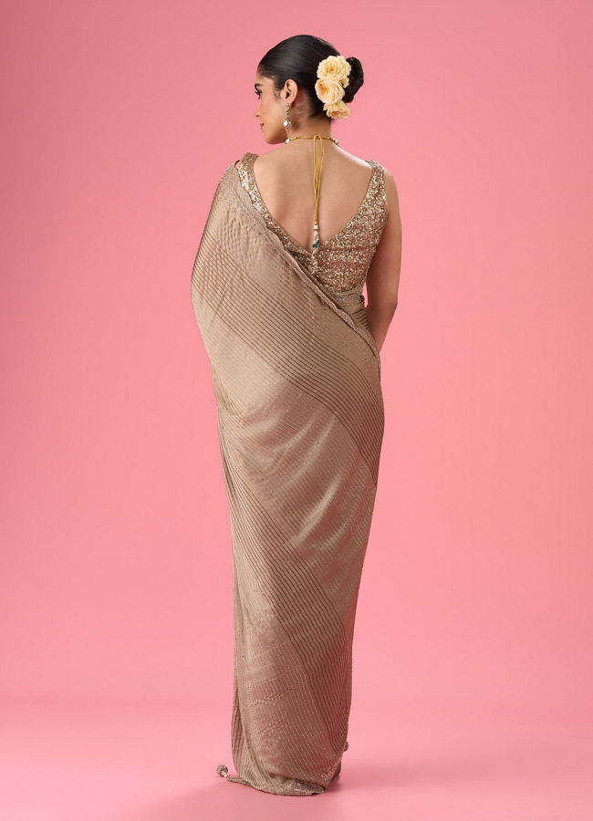 Mohey Women Beige Satin Celebration Saree