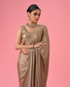 Mohey Women Beige Satin Celebration Saree