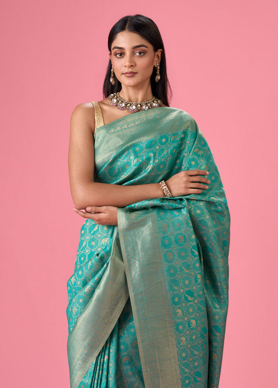 Mohey Women Lush Sea Green Elegance Saree