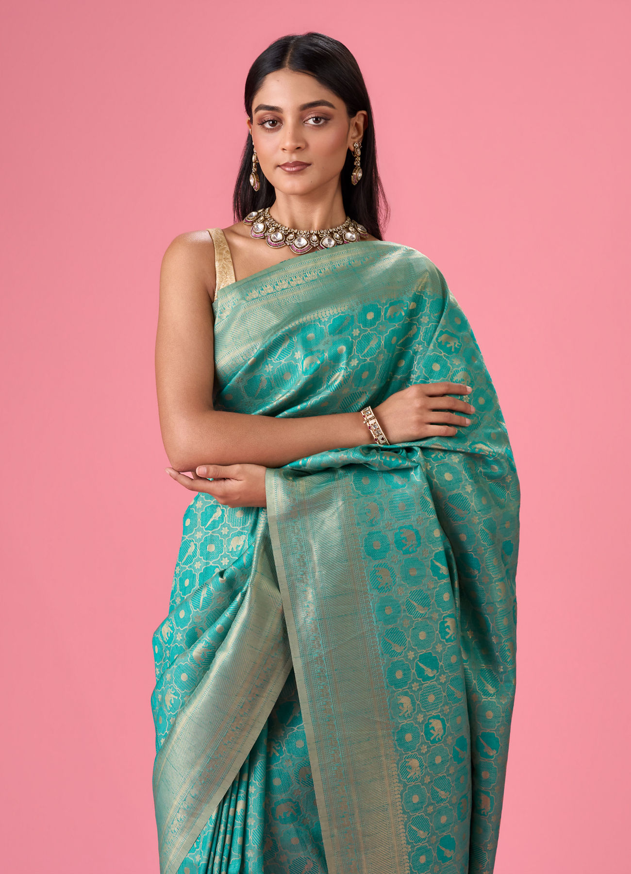 Mohey Women Lush Sea Green Elegance Saree
