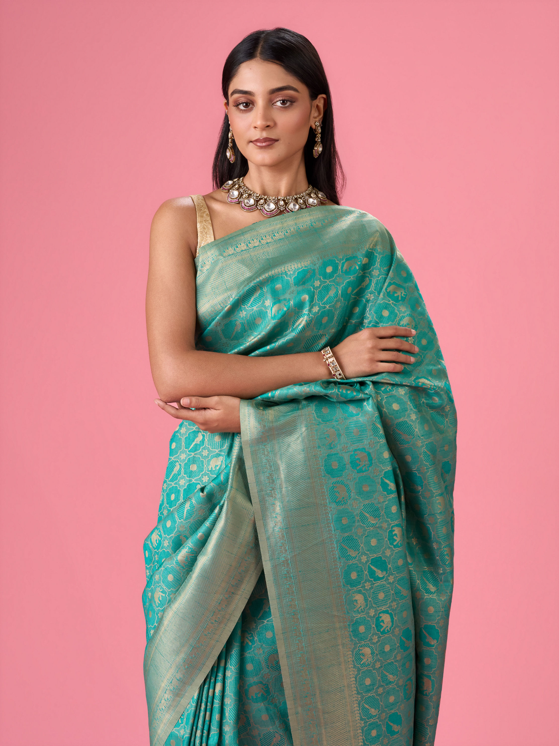 Mohey Women Lush Sea Green Elegance Saree