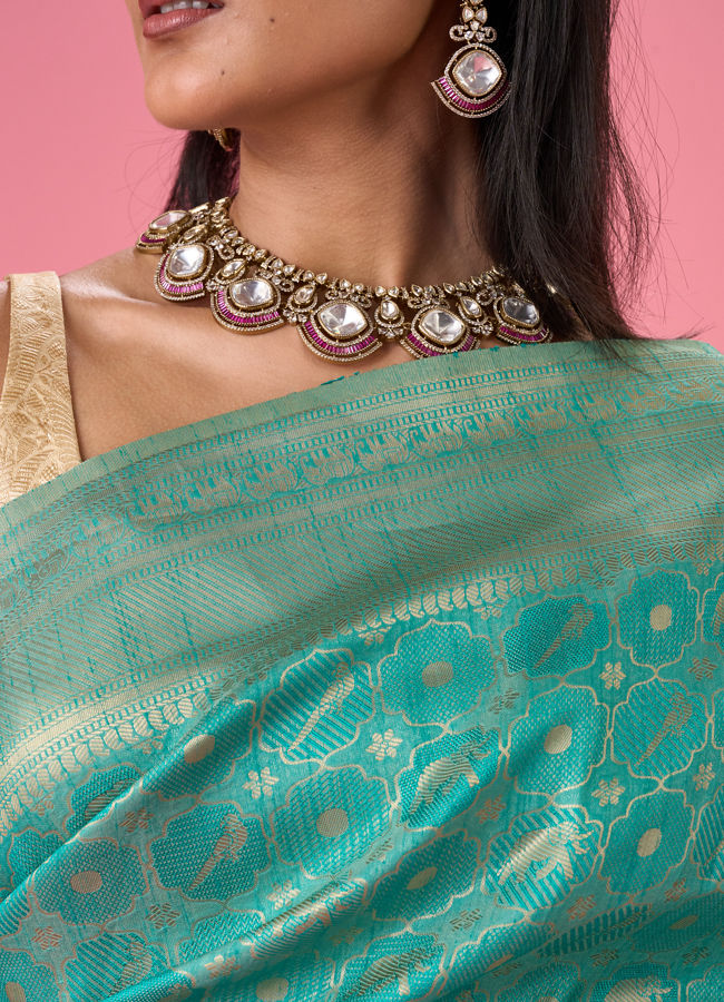 Mohey Women Lush Sea Green Elegance Saree