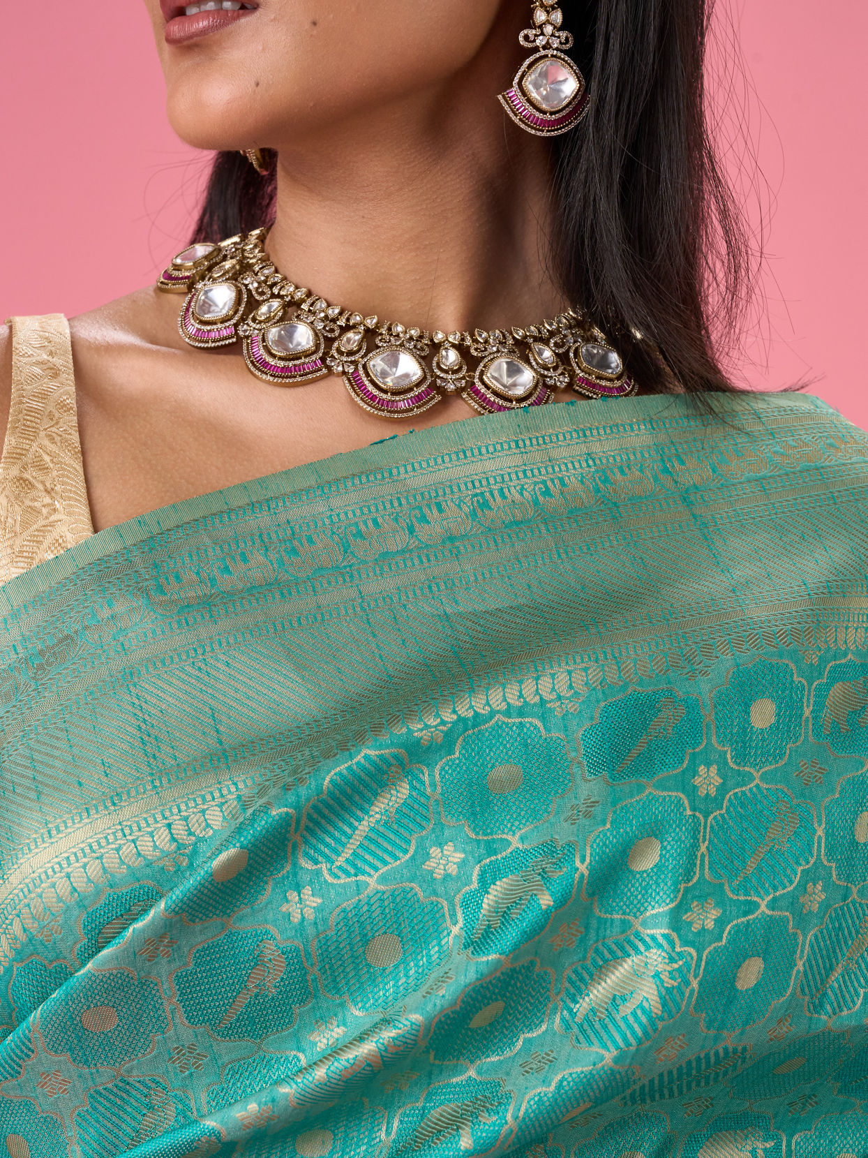 Mohey Women Lush Sea Green Elegance Saree