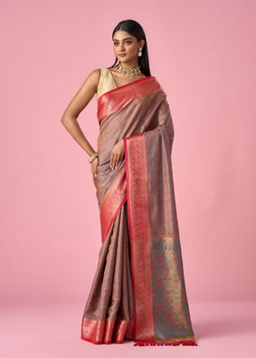 Mohey Women Peach Silk Saree with Weave Detail