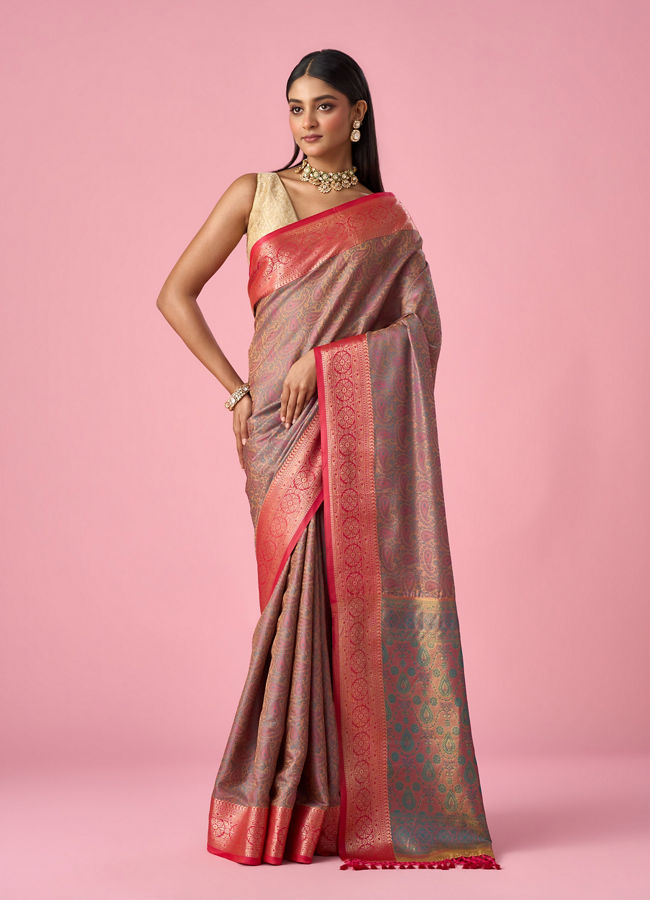 Mohey Women Peach Silk Saree with Weave Detail