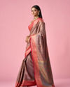 Mohey Women Peach Silk Saree with Weave Detail