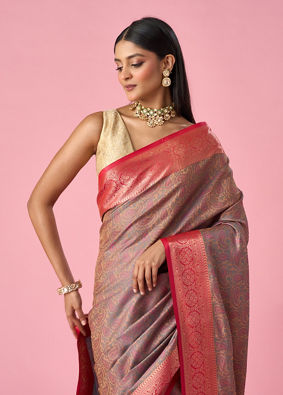 Mohey Women Peach Silk Saree with Weave Detail