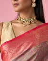Mohey Women Peach Silk Saree with Weave Detail