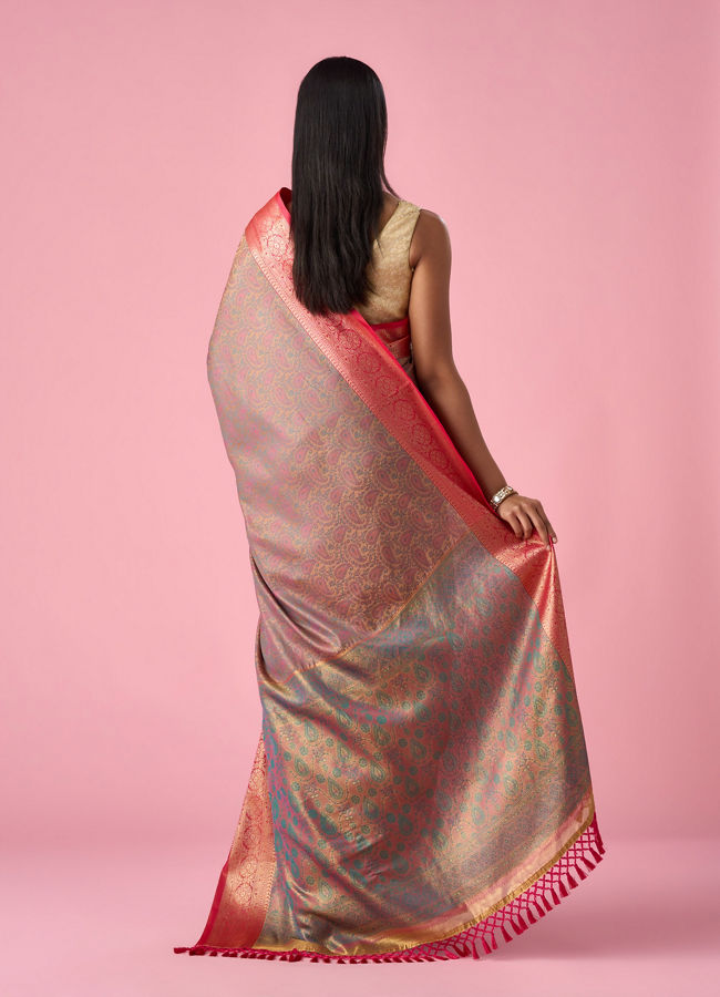 Mohey Women Peach Silk Saree with Weave Detail