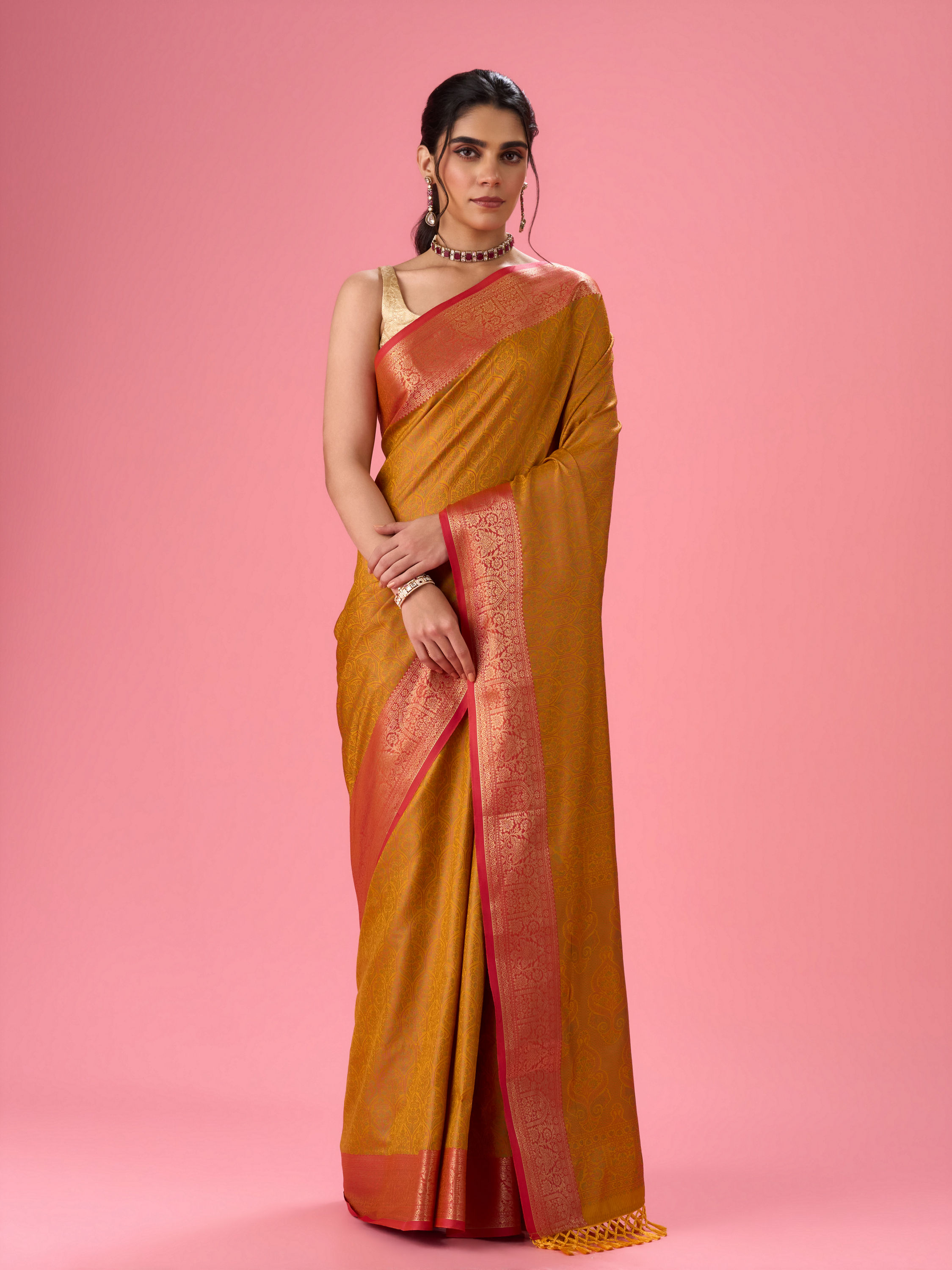 Mohey Women Radiant Mustard Yellow Saree