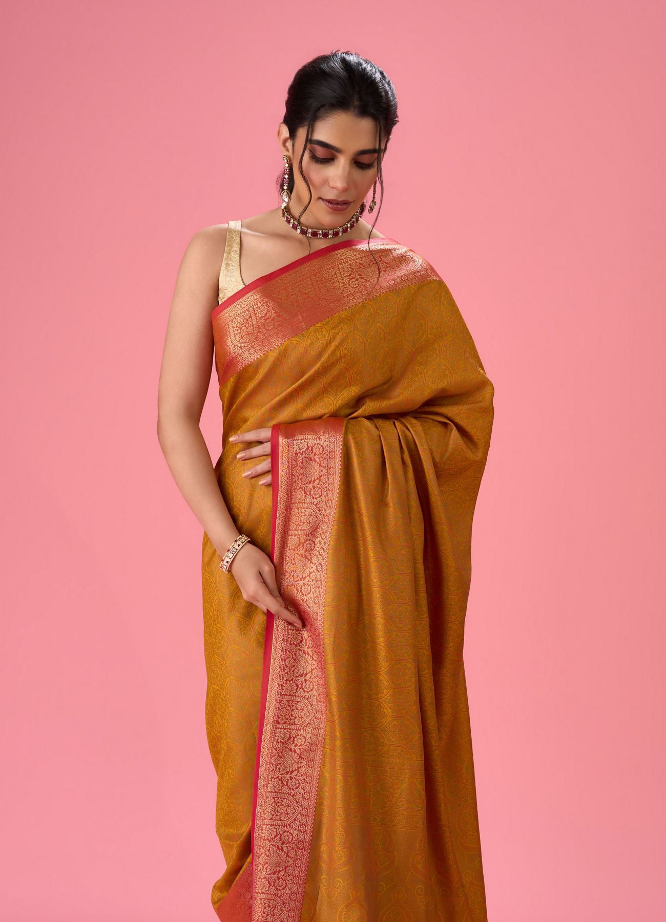 Mohey Women Radiant Mustard Yellow Saree