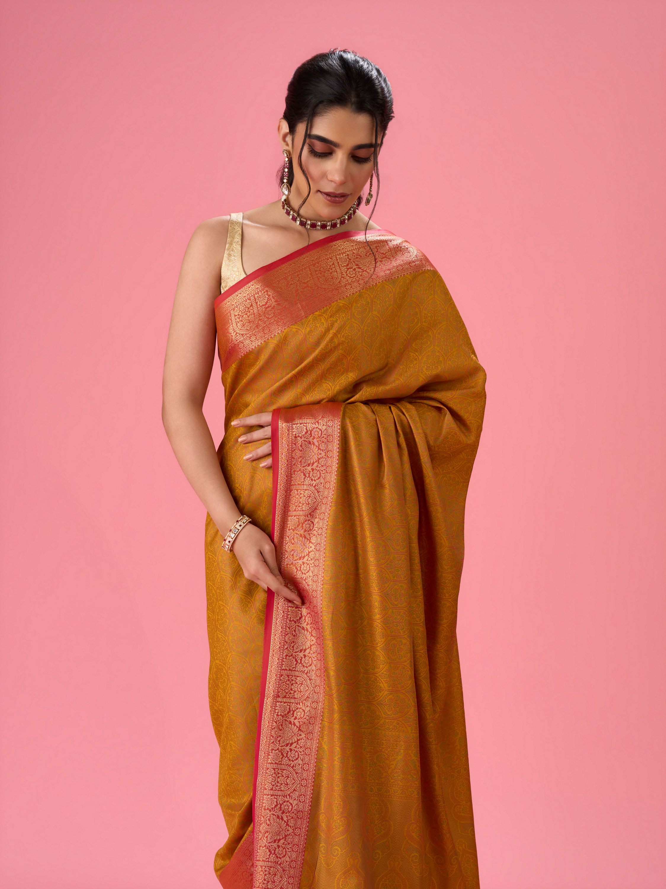 Mohey Women Radiant Mustard Yellow Saree