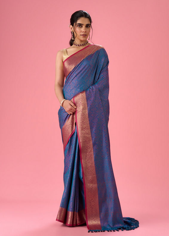 Mohey Women Elegant Teal Blue Saree
