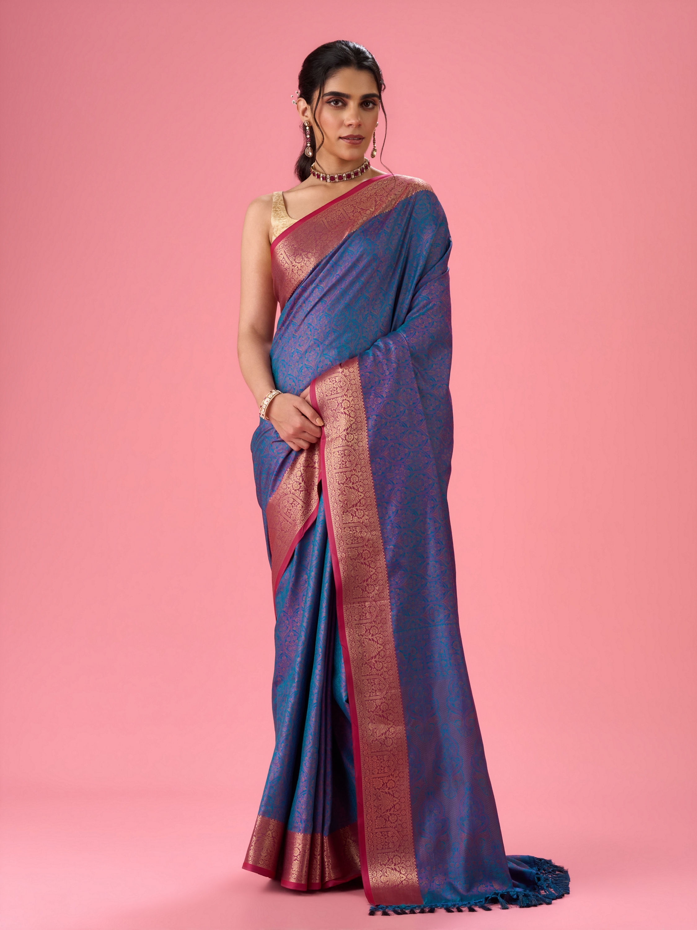 Mohey Women Elegant Teal Blue Saree