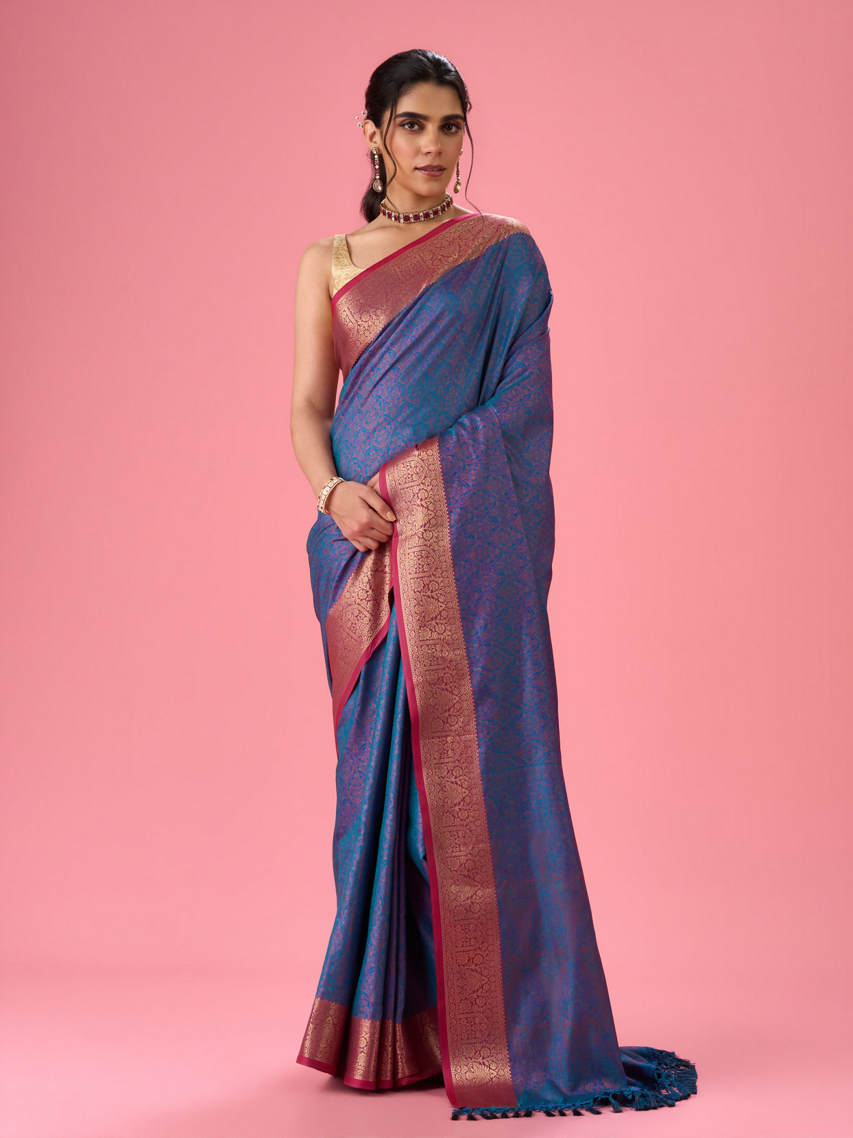 Mohey Women Elegant Teal Blue Saree