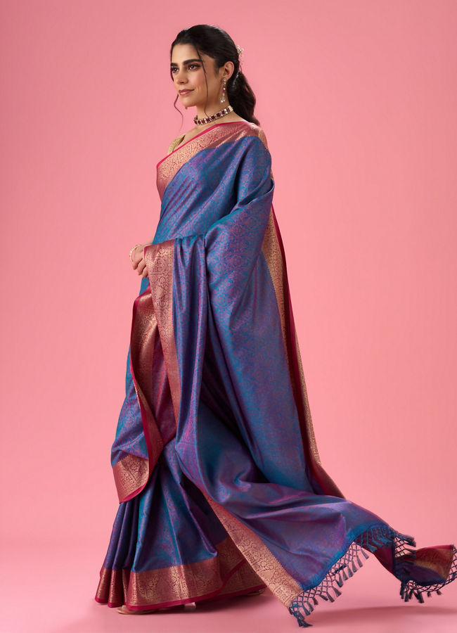 Mohey Women Elegant Teal Blue Saree