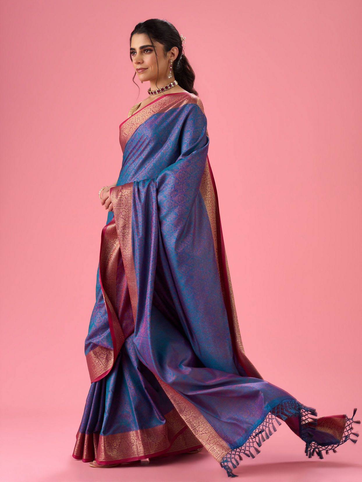 Mohey Women Elegant Teal Blue Saree