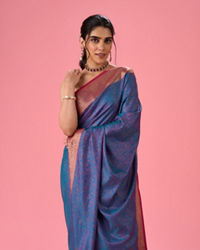 Mohey Women Elegant Teal Blue Saree
