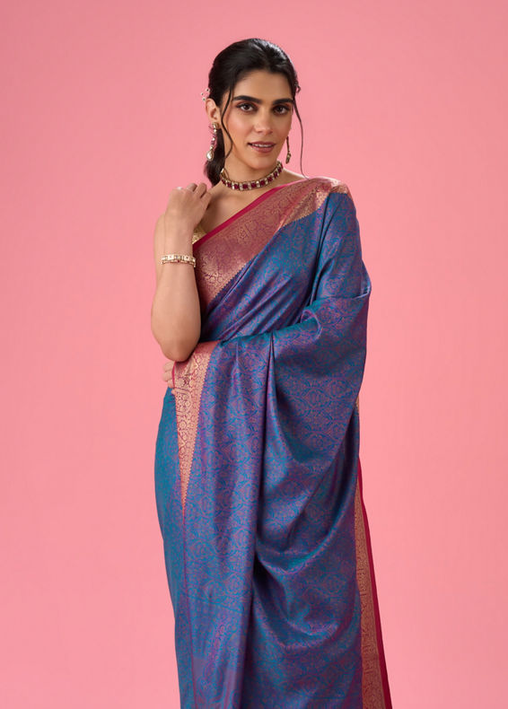 Mohey Women Elegant Teal Blue Saree