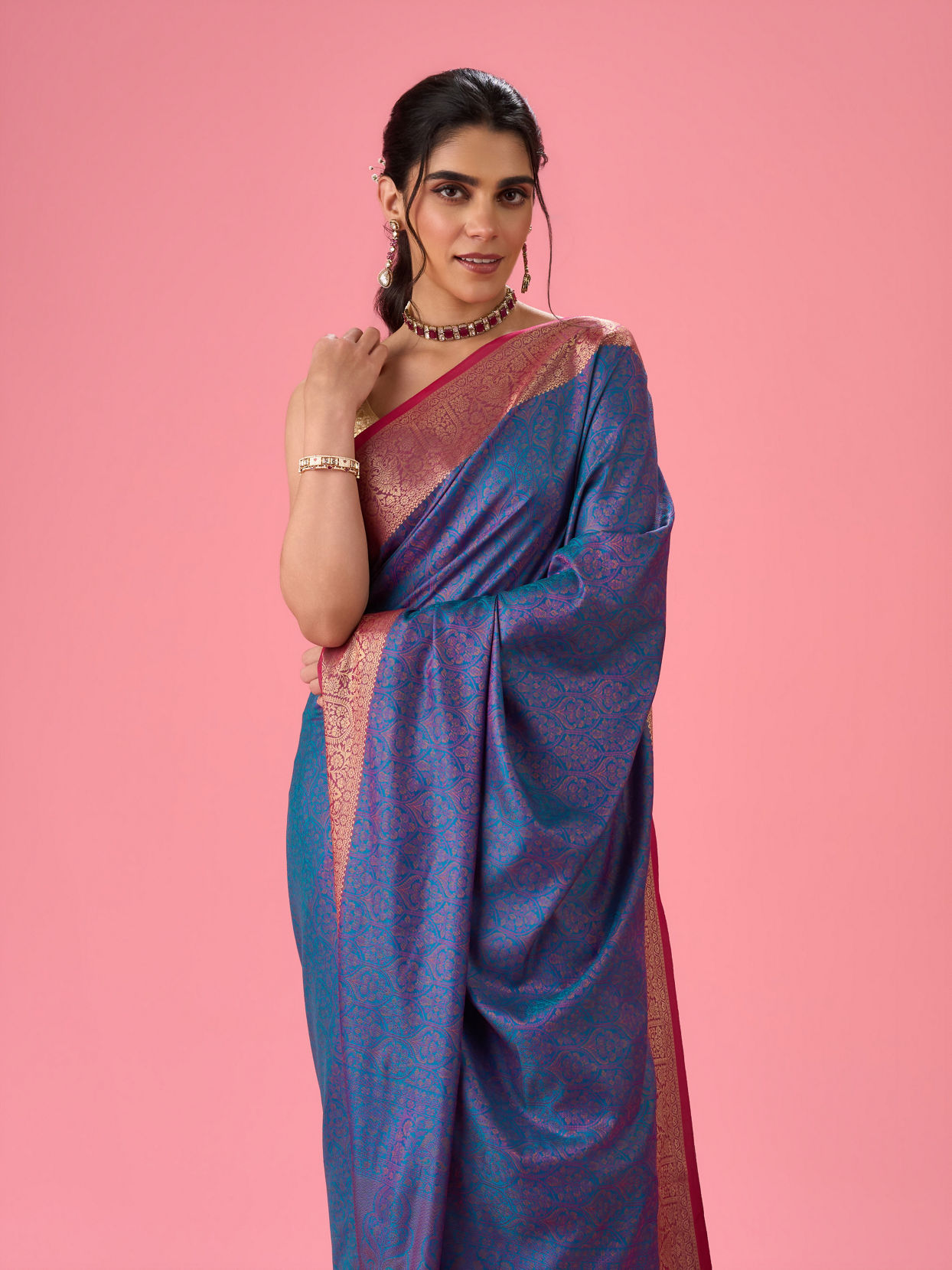 Mohey Women Elegant Teal Blue Saree