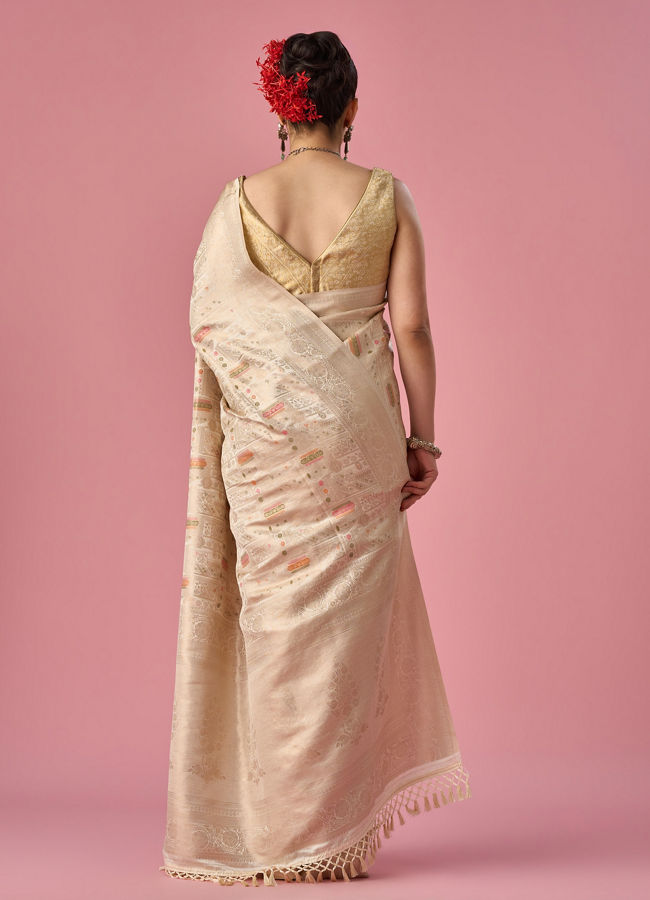 Mohey Women Cream Art Silk Saree with Weave Design