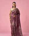 Mohey Women Wine Silk Banarasi Saree with Weave Design