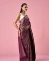 Mohey Women Wine Silk Banarasi Saree with Weave Design
