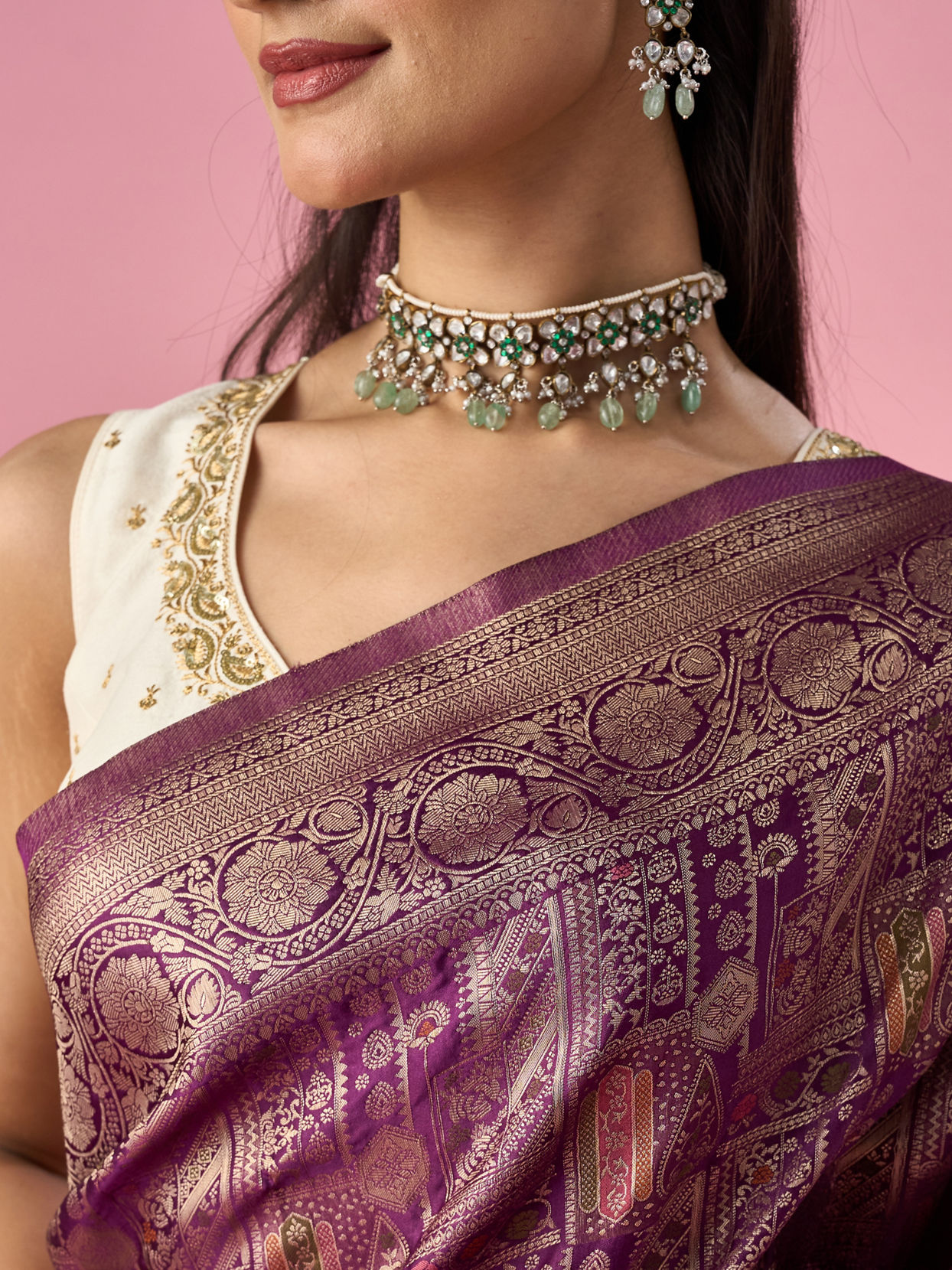 Mohey Women Wine Silk Banarasi Saree with Weave Design