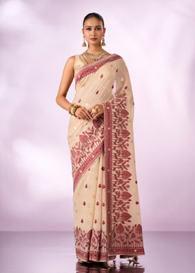 Mohey Women Red Silk Saree with Weave Design