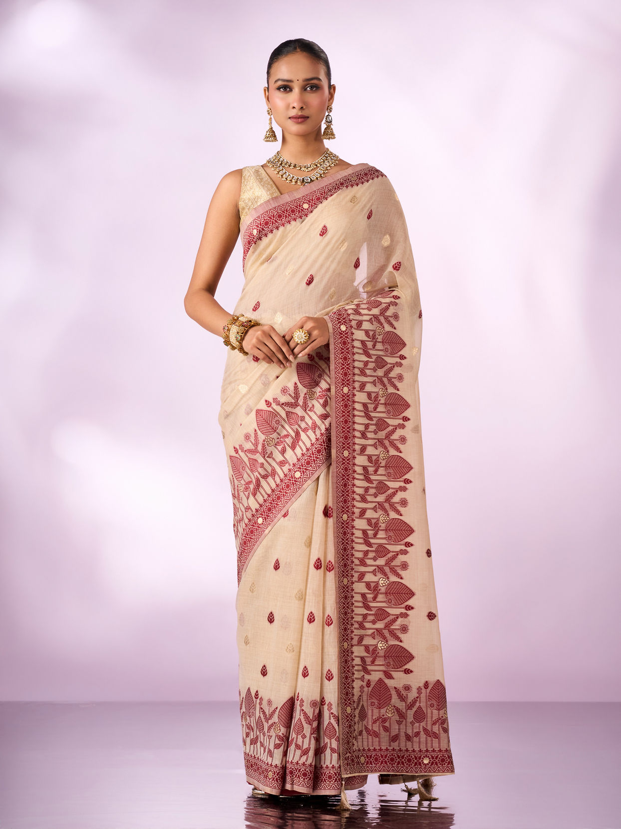 Mohey Women Red Silk Saree with Weave Design