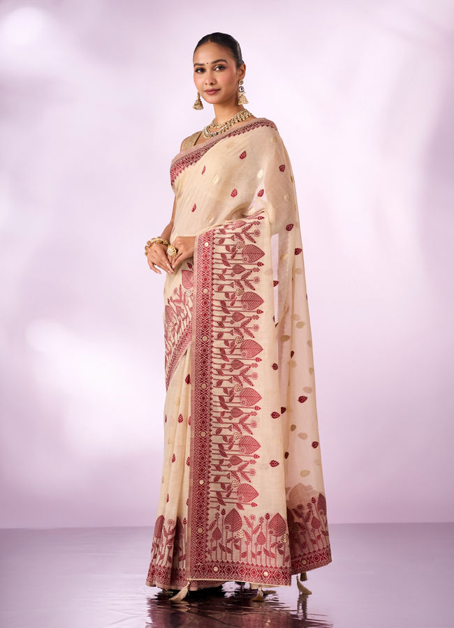 Mohey Women Red Silk Saree with Weave Design