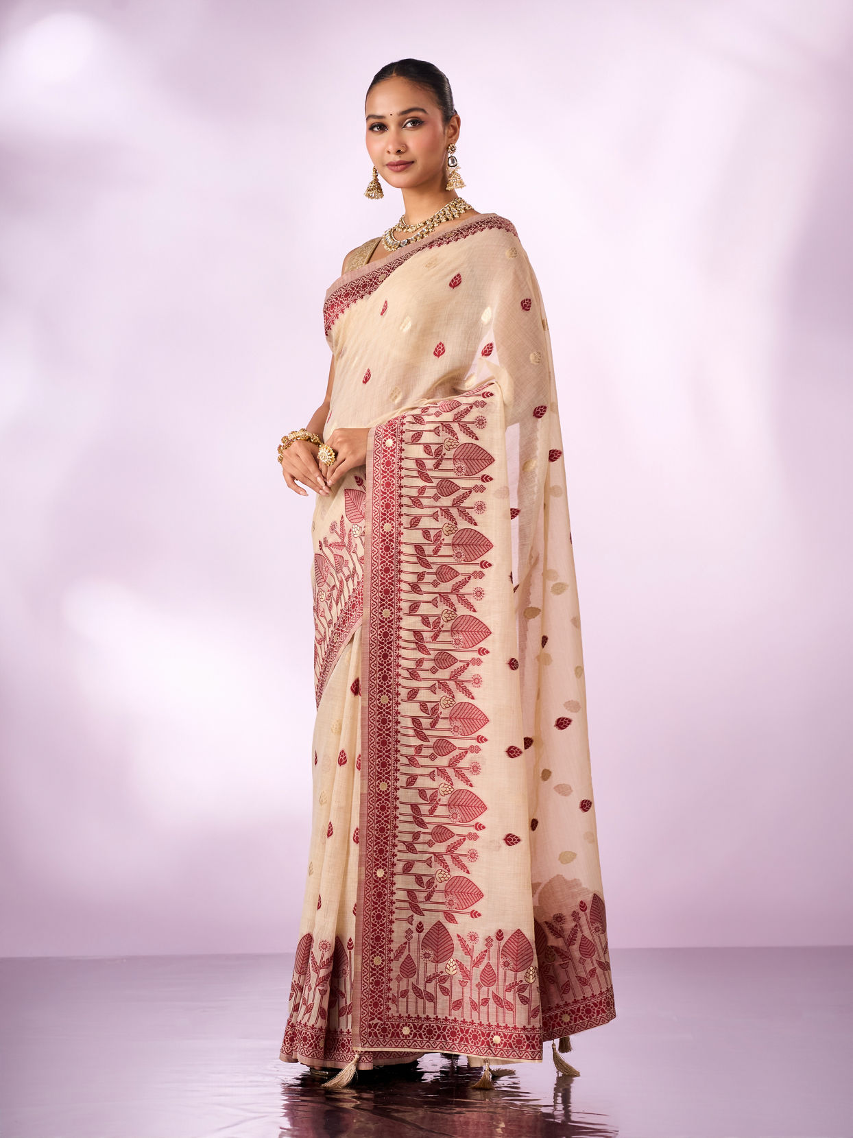 Mohey Women Red Silk Saree with Weave Design