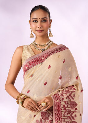 Mohey Women Red Silk Saree with Weave Design