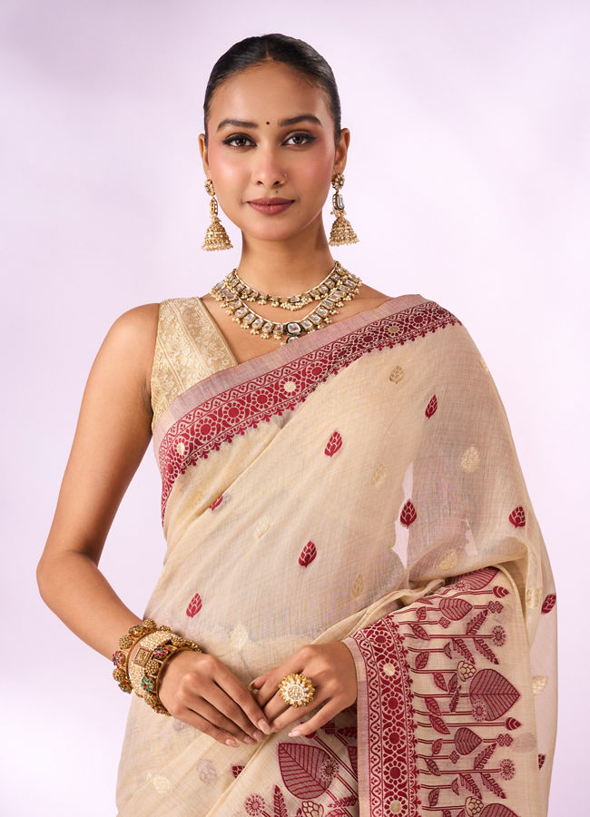 Mohey Women Red Silk Saree with Weave Design