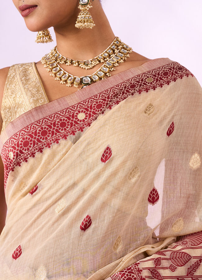 Mohey Women Red Silk Saree with Weave Design