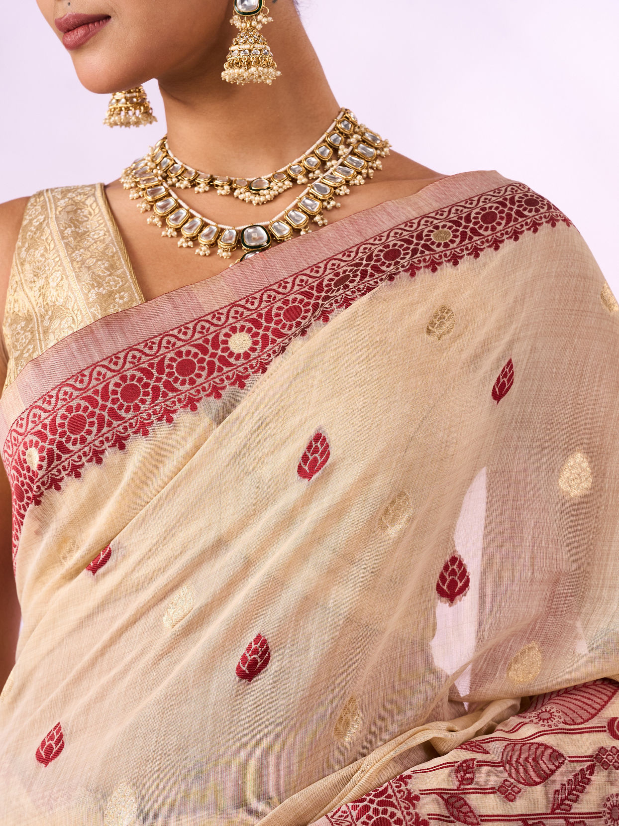 Mohey Women Red Silk Saree with Weave Design
